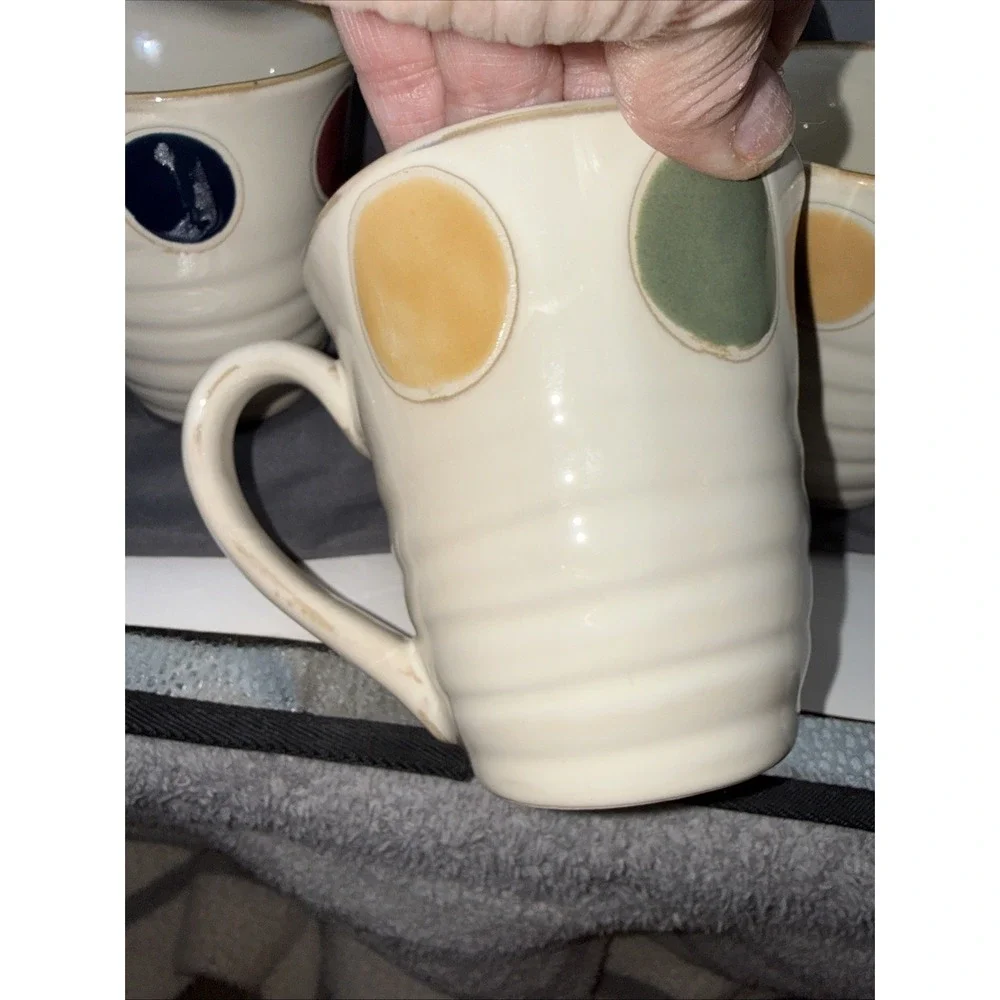 Pier 1 Dots Hand-Painted Stoneware Mugs Set of 3